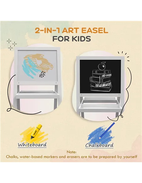 AIYAPLAY Kids Easel, Art Easel with Double Sided Whiteboard, Chalkboard, Storage, 2 in 1 Standing Easel for Toddlers 18-48 Month