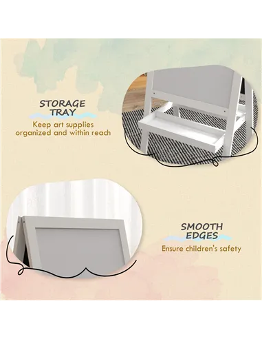 AIYAPLAY Kids Easel, Art Easel with Double Sided Whiteboard, Chalkboard, Storage, 2 in 1 Standing Easel for Toddlers 18-48 Month