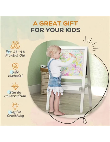 AIYAPLAY Kids Easel, Art Easel with Double Sided Whiteboard, Chalkboard, Storage, 2 in 1 Standing Easel for Toddlers 18-48 Month