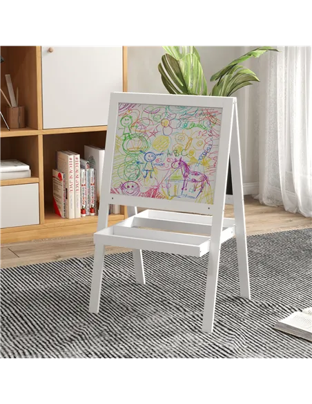 AIYAPLAY Kids Easel, Art Easel with Double Sided Whiteboard, Chalkboard, Storage, 2 in 1 Standing Easel for Toddlers 18-48 Month