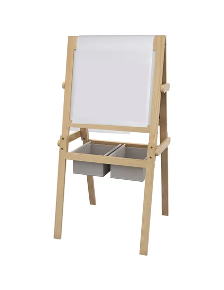 AIYAPLAY Kids Easel with Paper Roll, 3 in 1 Art Easel for Toddlers, Double-Sided Kids Whiteboard Blackboard with Storage Baskets