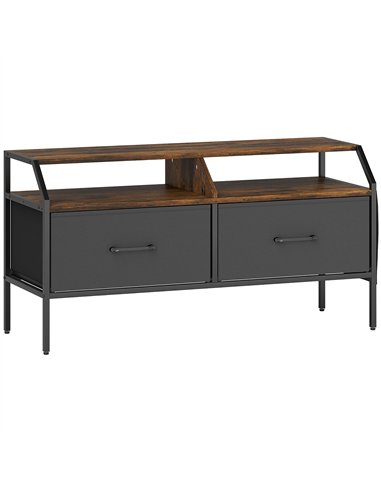 HOMCOM TV Stand Cabinet, TV Unit for 55-inch TVs with 2 Foldable Fabric Drawers, 5 Divided Side Pockets, Open Shelves, Console T