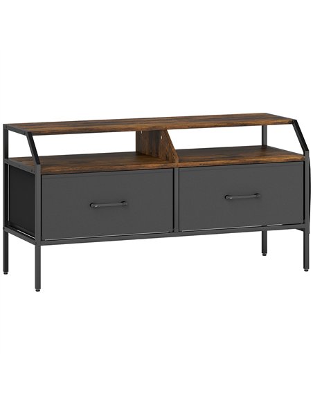 HOMCOM TV Stand Cabinet, TV Unit for 55-inch TVs with 2 Foldable Fabric Drawers, 5 Divided Side Pockets, Open Shelves, Console T