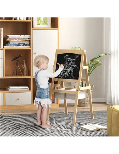AIYAPLAY Kids Easel with Paper Roll, 3 in 1 Art Easel for Toddlers, Double-Sided Kids Whiteboard Blackboard with Storage Baskets