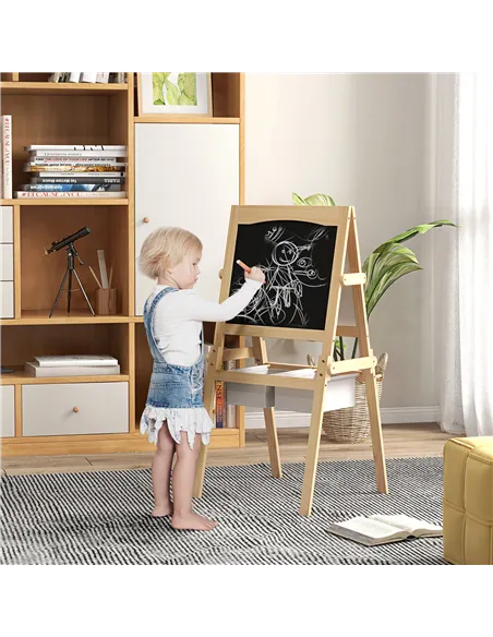 AIYAPLAY Kids Easel with Paper Roll, 3 in 1 Art Easel for Toddlers, Double-Sided Kids Whiteboard Blackboard with Storage Baskets