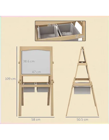 AIYAPLAY Kids Easel with Paper Roll, 3 in 1 Art Easel for Toddlers, Double-Sided Kids Whiteboard Blackboard with Storage Baskets