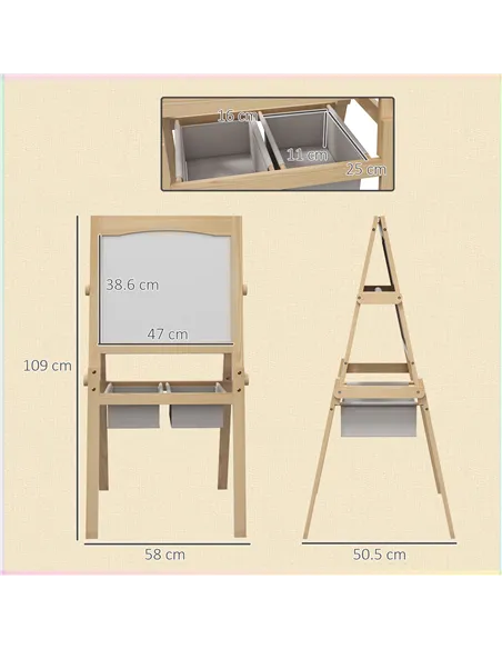 AIYAPLAY Kids Easel with Paper Roll, 3 in 1 Art Easel for Toddlers, Double-Sided Kids Whiteboard Blackboard with Storage Baskets