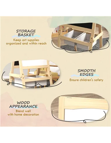 AIYAPLAY Kids Easel with Paper Roll, 3 in 1 Art Easel for Toddlers, Double-Sided Kids Whiteboard Blackboard with Storage Baskets