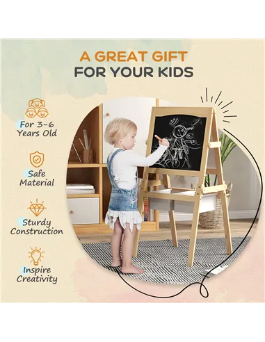 AIYAPLAY Kids Easel with Paper Roll, 3 in 1 Art Easel for Toddlers, Double-Sided Kids Whiteboard Blackboard with Storage Baskets