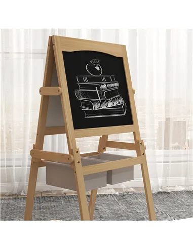 AIYAPLAY Kids Easel with Paper Roll, 3 in 1 Art Easel for Toddlers, Double-Sided Kids Whiteboard Blackboard with Storage Baskets