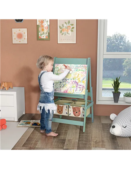 AIYAPLAY Three-In-One Kids Easel with Paper Roll, Art Easel, with Storage - Green