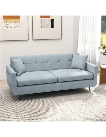 HOMCOM 165cm 3 Seater Sofa for Living Room, Modern Fabric Couch, Tufted Small Couch Sofa Settee with Steel Legs and 2 Storage Po