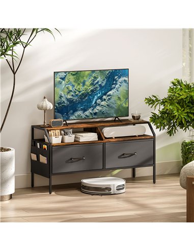 HOMCOM TV Stand Cabinet, TV Unit for 55-inch TVs with 2 Foldable Fabric Drawers, 5 Divided Side Pockets, Open Shelves, Console T