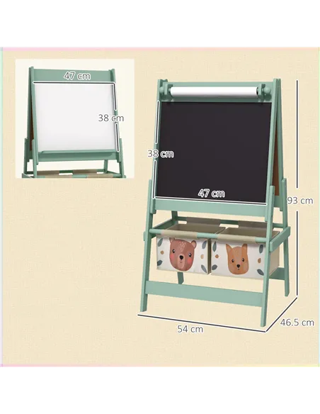 AIYAPLAY Three-In-One Kids Easel with Paper Roll, Art Easel, with Storage - Green
