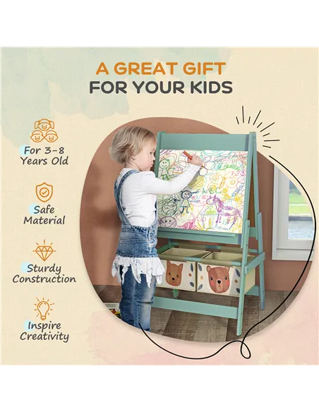 AIYAPLAY Three-In-One Kids Easel with Paper Roll, Art Easel, with Storage - Green