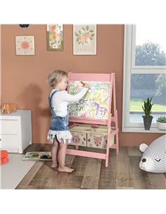 AIYAPLAY Three-In-One Kids Easel with Paper Roll, Art Easel, with Storage - Pink 2