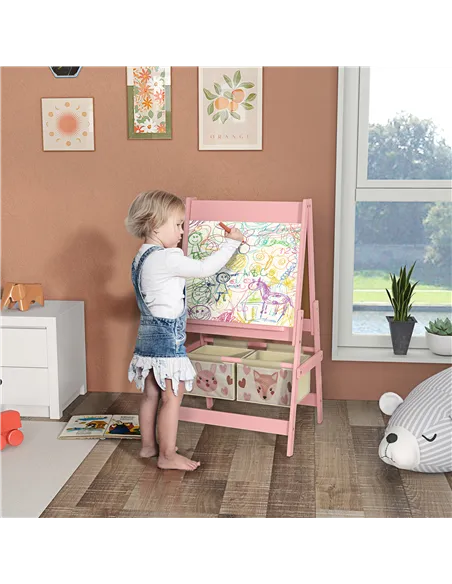 AIYAPLAY Three-In-One Kids Easel with Paper Roll, Art Easel, with Storage - Pink