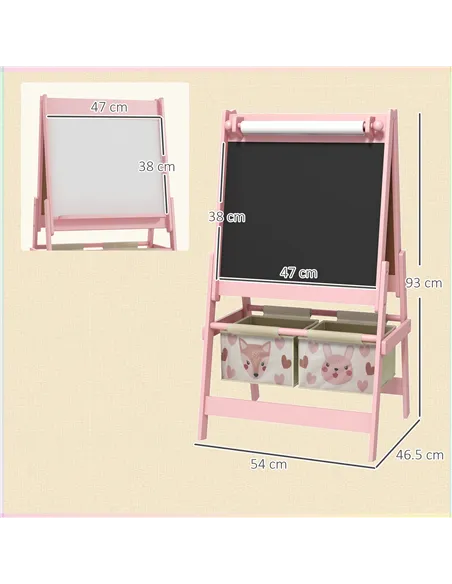 AIYAPLAY Three-In-One Kids Easel with Paper Roll, Art Easel, with Storage - Pink