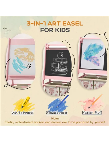 AIYAPLAY Three-In-One Kids Easel with Paper Roll, Art Easel, with Storage - Pink