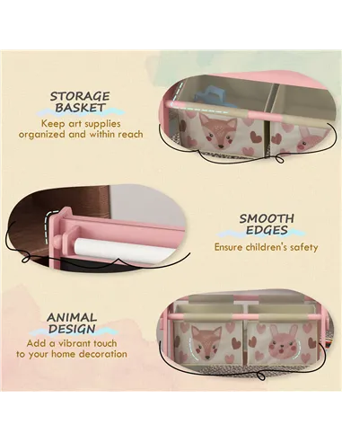 AIYAPLAY Three-In-One Kids Easel with Paper Roll, Art Easel, with Storage - Pink