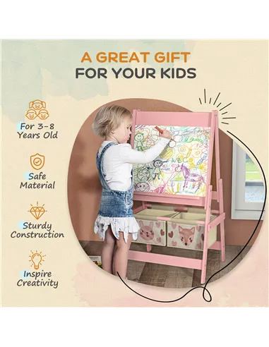 AIYAPLAY Three-In-One Kids Easel with Paper Roll, Art Easel, with Storage - Pink