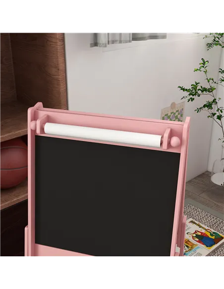 AIYAPLAY Three-In-One Kids Easel with Paper Roll, Art Easel, with Storage - Pink