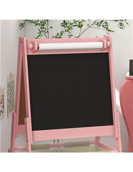 AIYAPLAY Three-In-One Kids Easel with Paper Roll, Art Easel, with Storage - Pink
