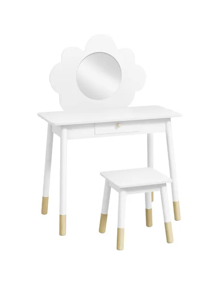 AIYAPLAY Kids Dressing Table with Mirror, Stool, Drawer, Cloud Design, White
