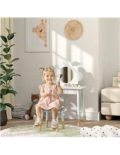 AIYAPLAY Kids Dressing Table with Mirror, Stool, Drawer, Cloud Design, White 2