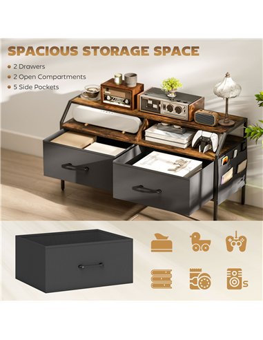 HOMCOM TV Stand Cabinet, TV Unit for 55-inch TVs with 2 Foldable Fabric Drawers, 5 Divided Side Pockets, Open Shelves, Console T