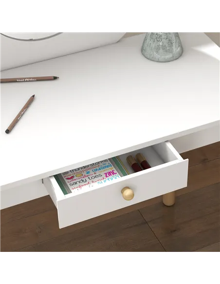 AIYAPLAY Kids Dressing Table with Mirror, Stool, Drawer, Cloud Design, White