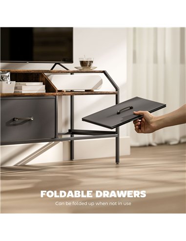 HOMCOM TV Stand Cabinet, TV Unit for 55-inch TVs with 2 Foldable Fabric Drawers, 5 Divided Side Pockets, Open Shelves, Console T