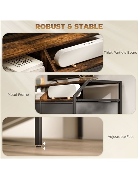 HOMCOM TV Stand Cabinet, TV Unit for 55-inch TVs with 2 Foldable Fabric Drawers, 5 Divided Side Pockets, Open Shelves, Console T