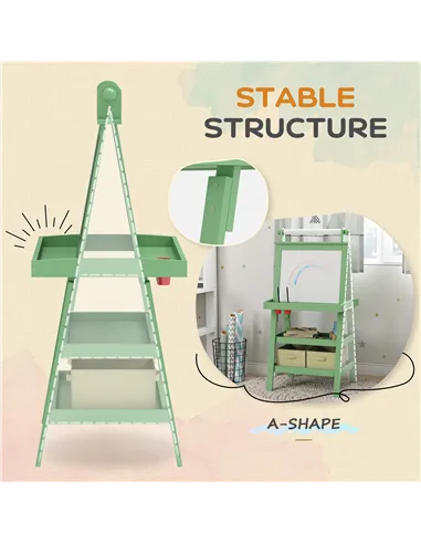 AIYAPLAY 3 in 1 Kids Easel Double-Sided Magnetic Whiteboard and Chalkboard with Paper Roll, Storage Baskets - Green