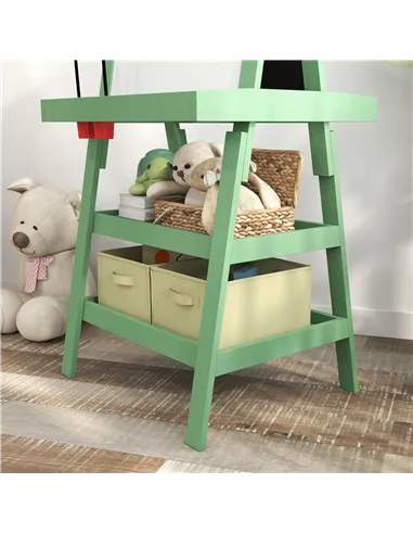 AIYAPLAY 3 in 1 Kids Easel Double-Sided Magnetic Whiteboard and Chalkboard with Paper Roll, Storage Baskets - Green