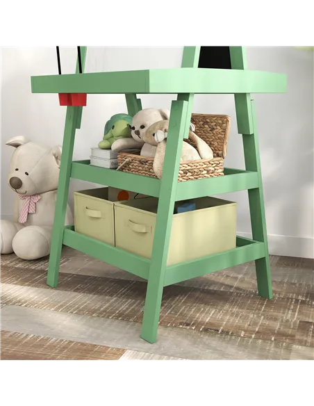 AIYAPLAY 3 in 1 Kids Easel Double-Sided Magnetic Whiteboard and Chalkboard with Paper Roll, Storage Baskets - Green