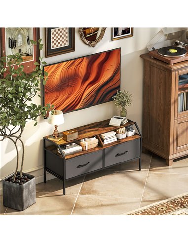 HOMCOM TV Stand Cabinet, TV Unit for 55-inch TVs with 2 Foldable Fabric Drawers, 5 Divided Side Pockets, Open Shelves, Console T