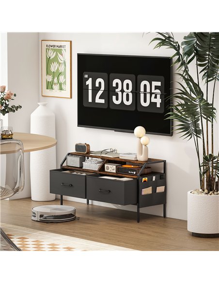 HOMCOM TV Stand Cabinet, TV Unit for 55-inch TVs with 2 Foldable Fabric Drawers, 5 Divided Side Pockets, Open Shelves, Console T