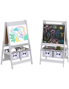 AIYAPLAY 3-In-1 Kids Easel with Paper Roll, Art Easel, with Storage - Grey