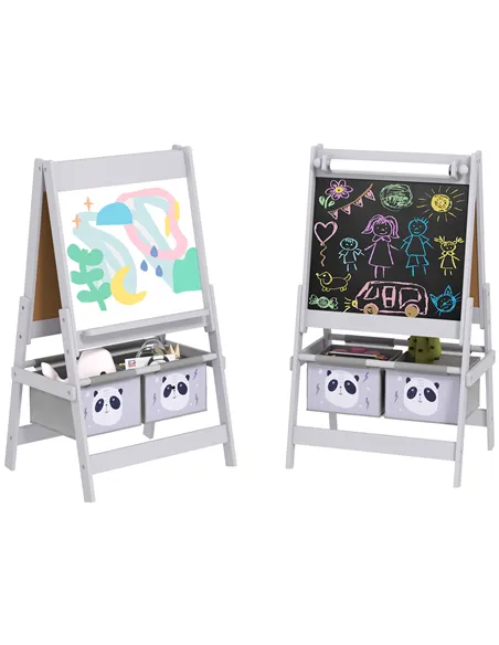 AIYAPLAY 3-In-1 Kids Easel with Paper Roll, Art Easel, with Storage - Grey