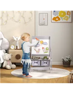 AIYAPLAY 3-In-1 Kids Easel with Paper Roll, Art Easel, with Storage - Grey 2