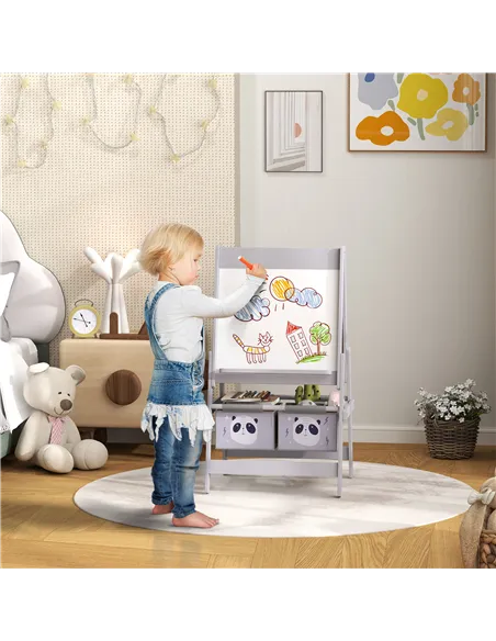 AIYAPLAY 3-In-1 Kids Easel with Paper Roll, Art Easel, with Storage - Grey