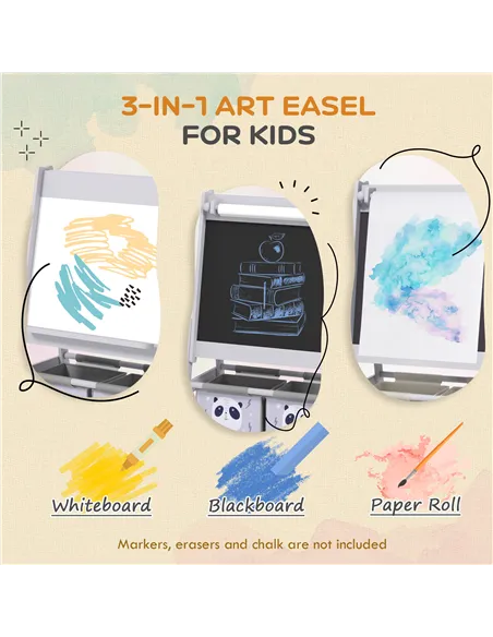 AIYAPLAY 3-In-1 Kids Easel with Paper Roll, Art Easel, with Storage - Grey