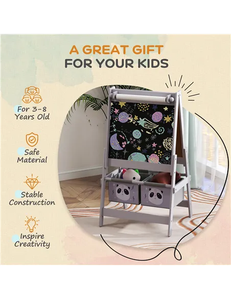 AIYAPLAY 3-In-1 Kids Easel with Paper Roll, Art Easel, with Storage - Grey