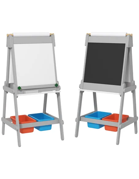 AIYAPLAY Art Easel for Kids with Paper Roll, Double-Sided Painting Easel with Chalkboard, Whiteboard