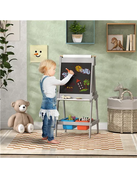 AIYAPLAY Art Easel for Kids with Paper Roll, Double-Sided Painting Easel with Chalkboard, Whiteboard