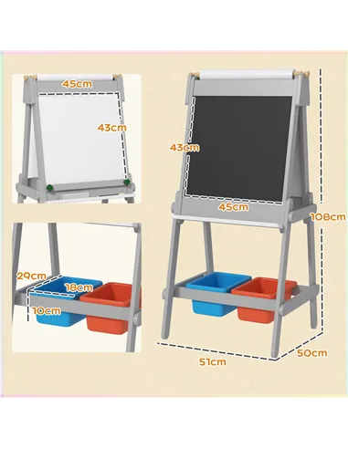 AIYAPLAY Art Easel for Kids with Paper Roll, Double-Sided Painting Easel with Chalkboard, Whiteboard
