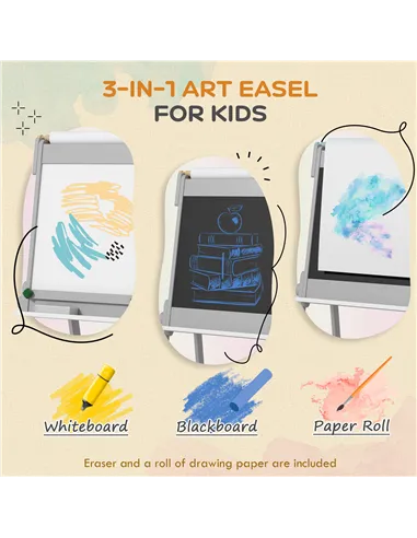 AIYAPLAY Art Easel for Kids with Paper Roll, Double-Sided Painting Easel with Chalkboard, Whiteboard