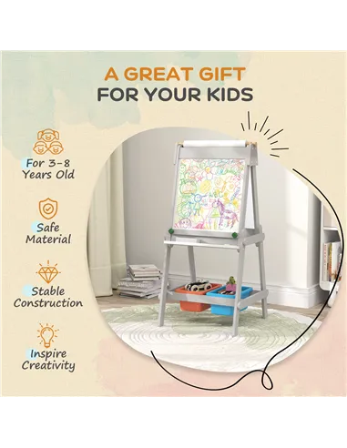 AIYAPLAY Art Easel for Kids with Paper Roll, Double-Sided Painting Easel with Chalkboard, Whiteboard