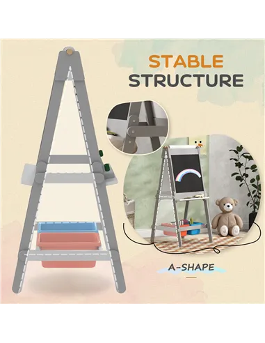 AIYAPLAY Art Easel for Kids with Paper Roll, Double-Sided Painting Easel with Chalkboard, Whiteboard